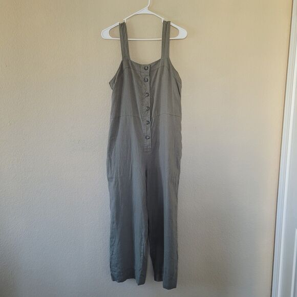 Everlane Pants - Everlane Picnic Linen Jumpsuit Womens 2 Olive Green Button Front Wide Leg Crop